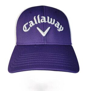 Callaway Odyssey Golf Hat Cap S/M Purple White Embroidered Mesh Back Flex Fitted
